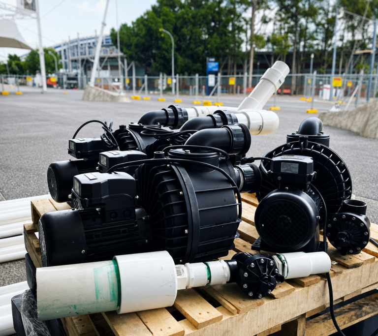 Commercial pool filtration and plumbing equipment prepared for plant room upgrade and automation installation